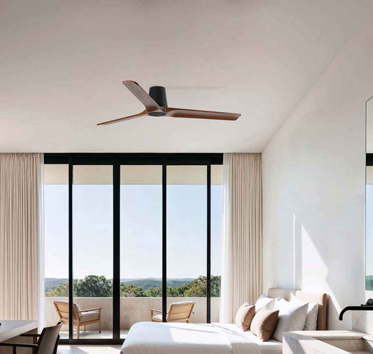 ventilateur plafond bois, pales en bois véritable, fonction été-hiver, moteur dc silencieux, design naturel, ventilateur dc silencieux, ventilateurs réversibles, circulation de l'air optimal, fonction éclairage, design moderne et écologique, pales en bois