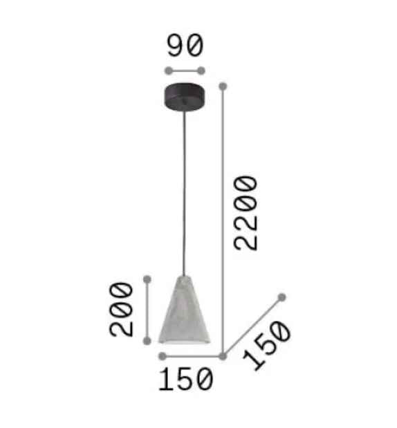 Schéma des dimensions de la suspension design en béton OIL-2