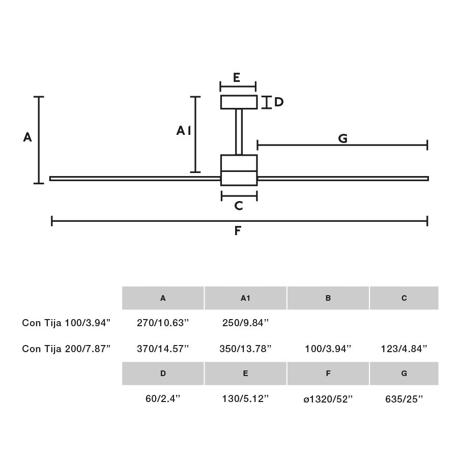 Schéma des dimensions du ventilateur de plafond AMELIA blanc sans lampe