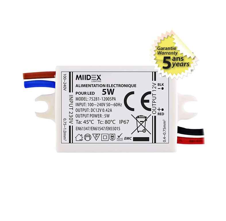 Alimentation pour LED 5W 12V DC - Lumisign