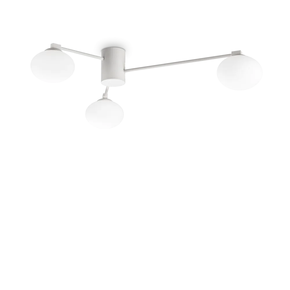 Plafonnier HERMES 3 lampes Ø 90 blanc - Éclairez votre intérieur avec ce plafonnier design en métal blanc. Trois diffuseurs en verre pour une lumière douce.