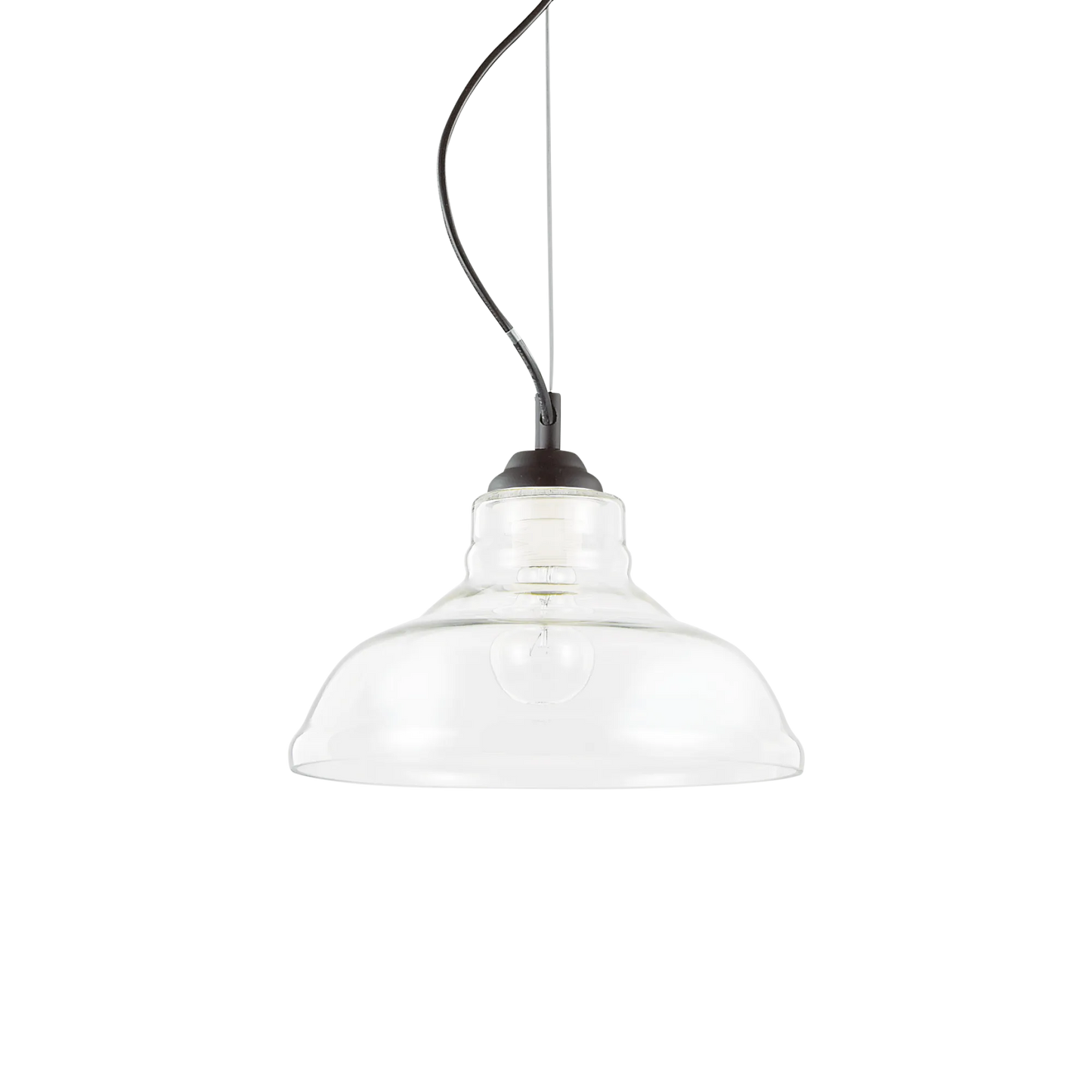 Suspension BISTRO PLATE verre soufflé transparent - Luminaire suspendu élégant avec hauteur ajustable. Monture acier noir garantie 5 ans.