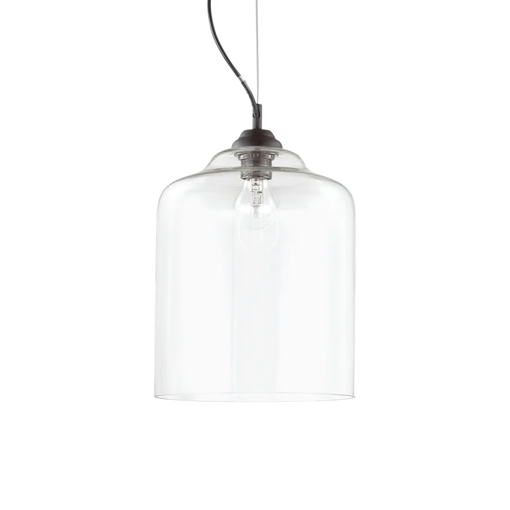 Suspension BISTRO SQUARE verre soufflé transparent - Luminaire suspendu artisanal avec hauteur ajustable pour un éclairage élégant. Idéal pour toute pièce.