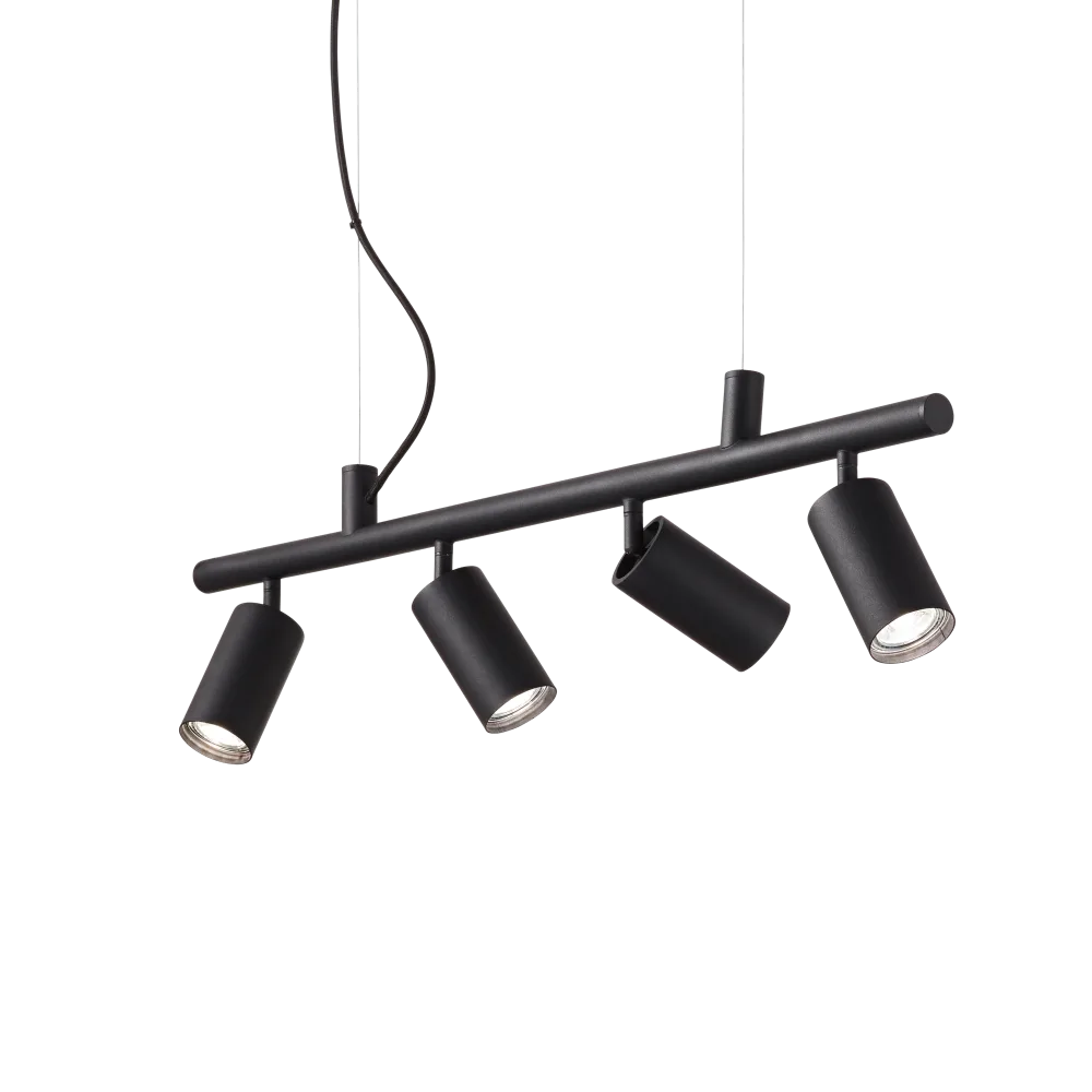 Suspension DYNAMITE SP4 noire - Hauteur ajustable de 355 à 2105 mm pour un éclairage personnalisé. 4 diffuseurs orientables pour plus de style.