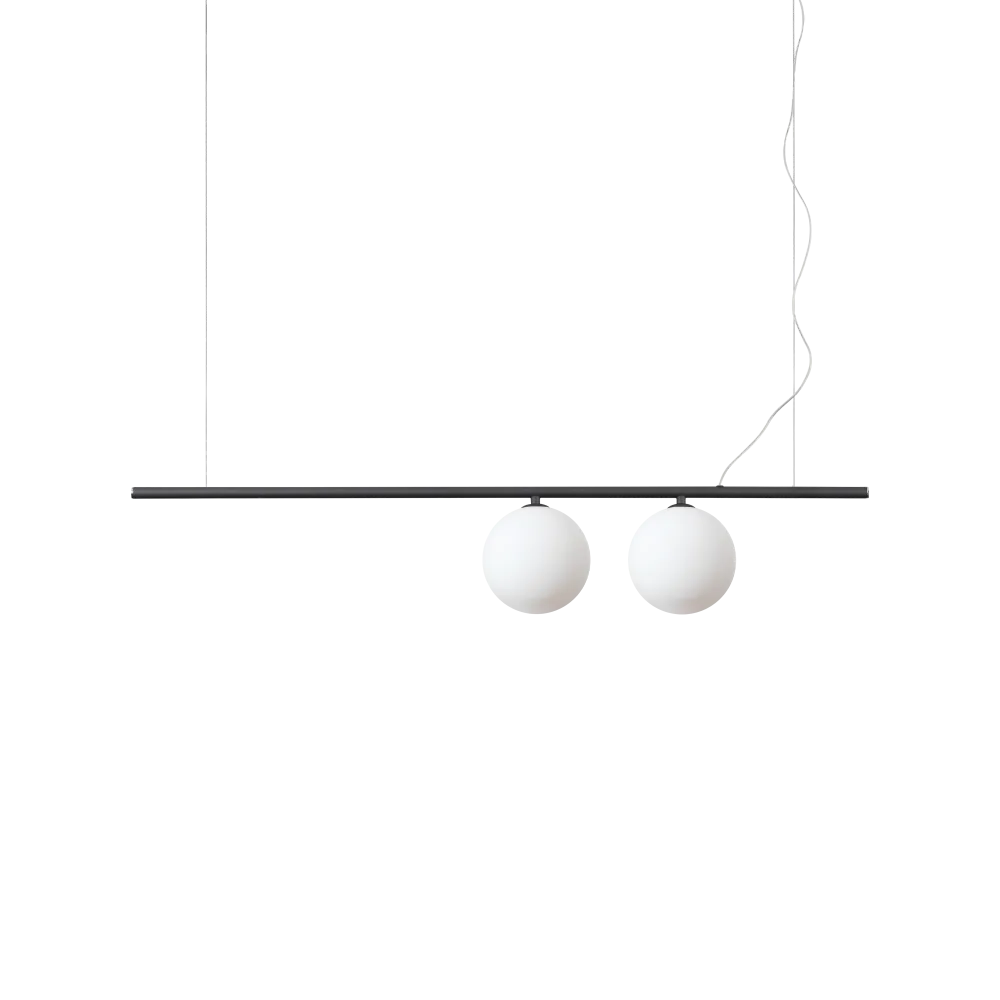 Suspension PERLINE noire deux lampes - Hauteur ajustable de 420 à 2200 mm pour un éclairage personnalisé. Diffuseurs en verre dépoli élégants.