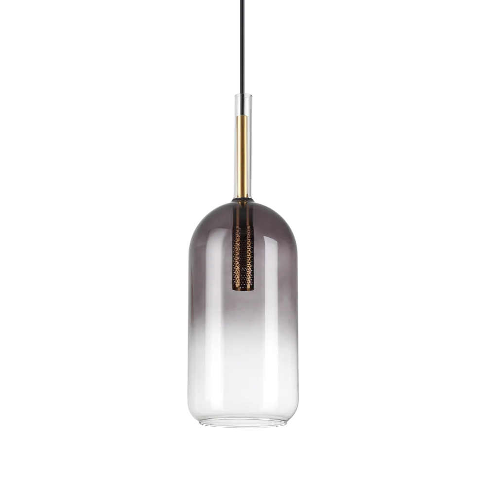 Suspension EMPIRE Cilindro - Hauteur ajustable pour un éclairage personnalisé. Finition dorée élégante avec diffuseur en verre gris.