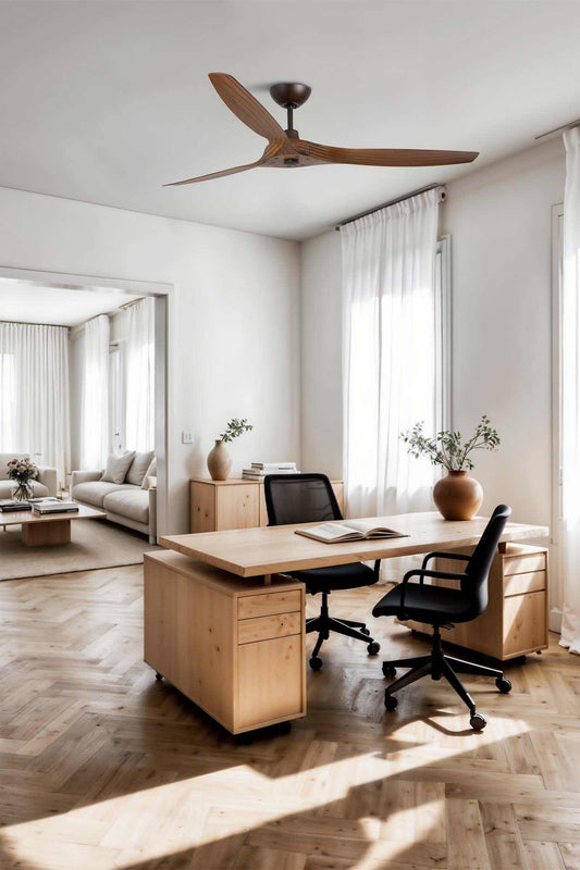 Ventilateur de plafond MOREA marron pales finition noyer