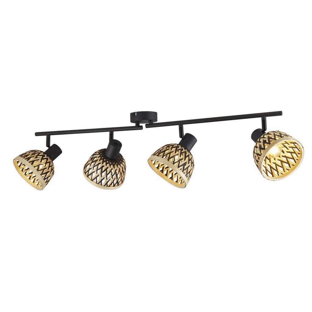 Plafonnier Barre de spots LANCE bambou 4 lampes Marque Searchlight Lumisign