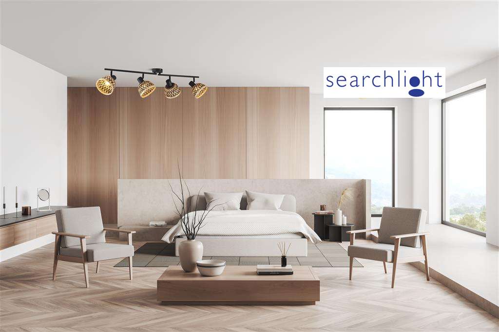 Plafonnier Barre de spots LANCE bambou 4 lampes Marque Searchlight Lumisign