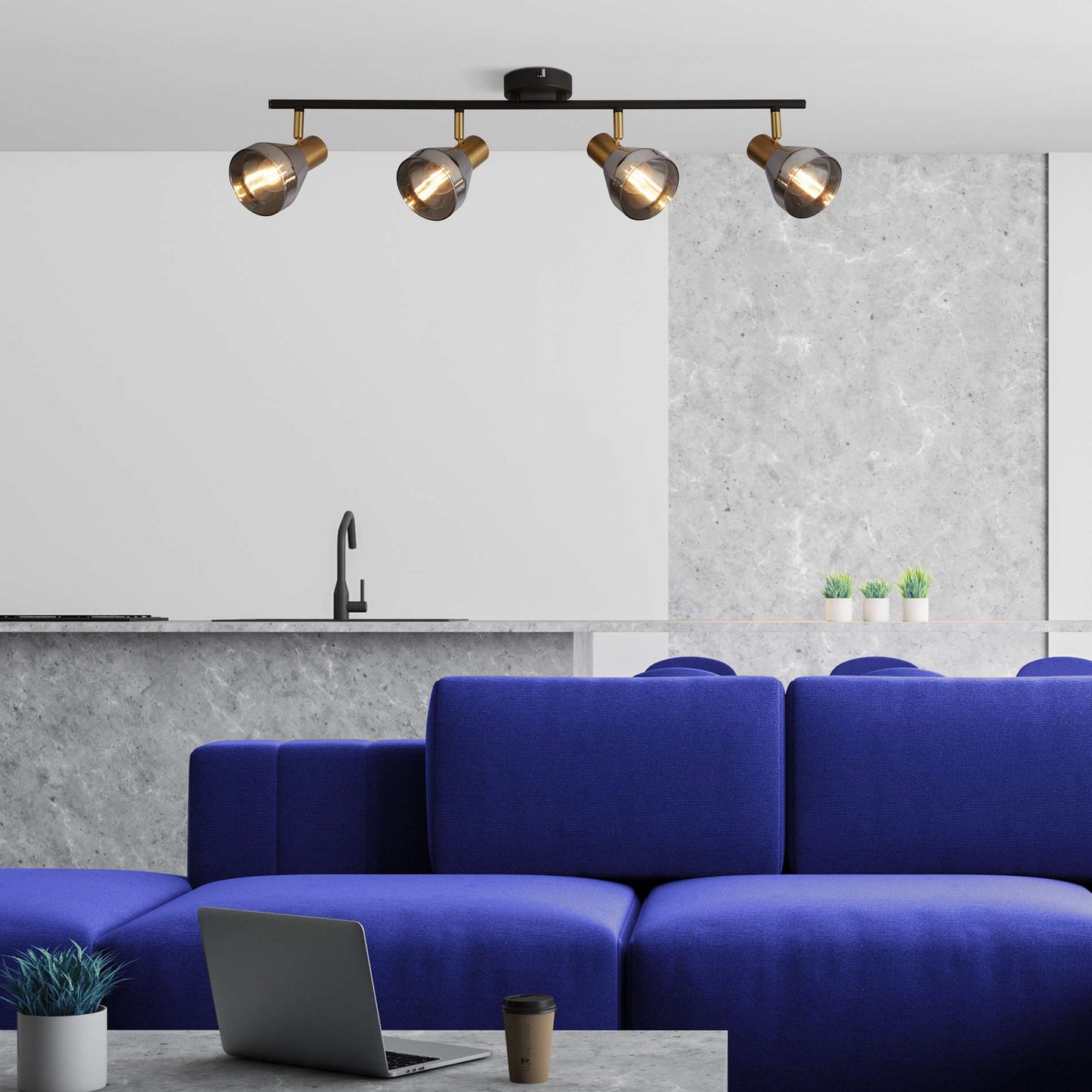 Spot en saillie Barre de spots WESTMINSTER-4 laiton et verre fumé Marque Searchlight Lumisign