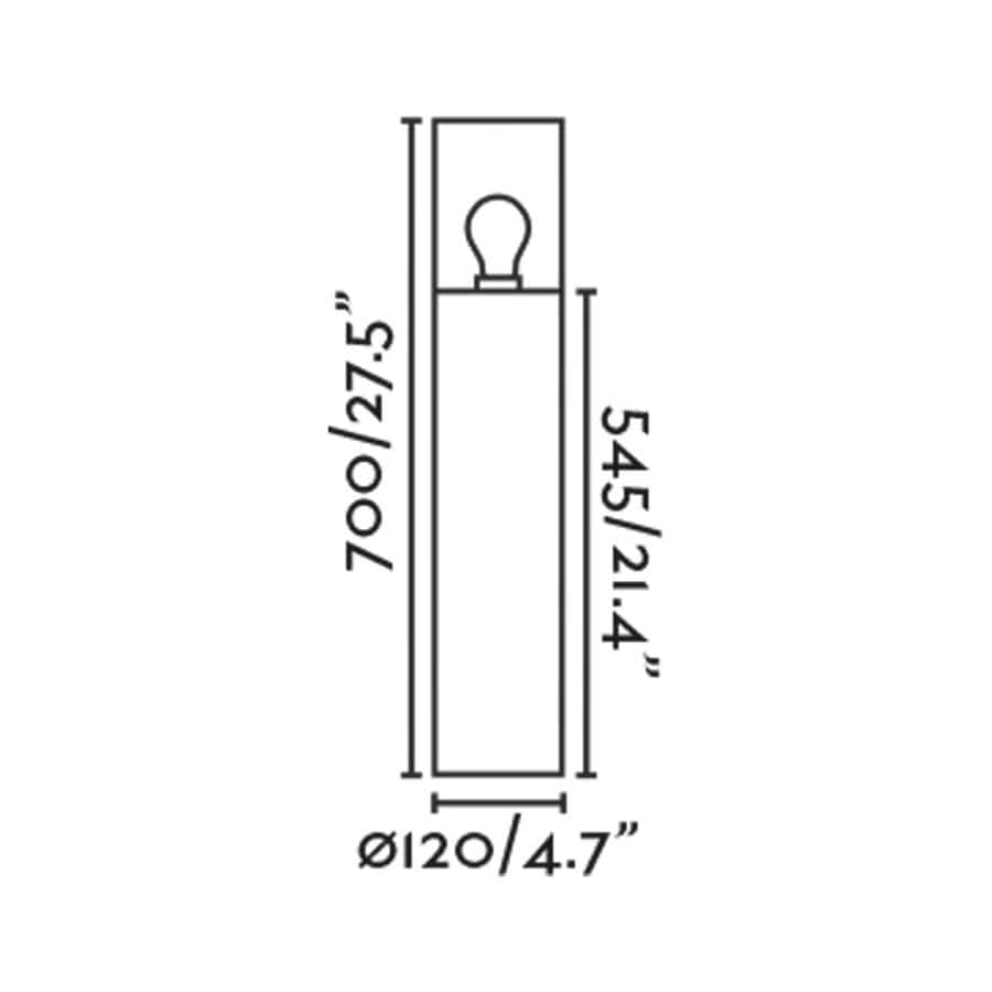 Schéma des dimensions de la borne extérieure KILA verre fumé H700 mm