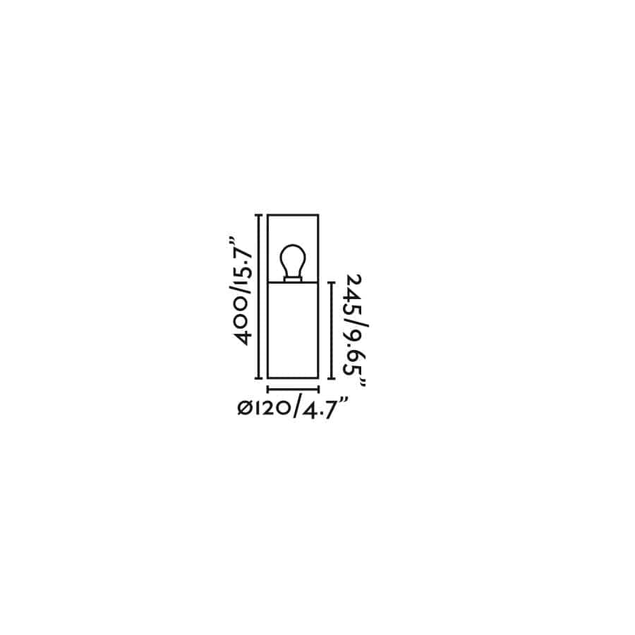 Schéma des dimensions de la borne extérieure KILA gris foncé verre transparent H400 1x15W IP65