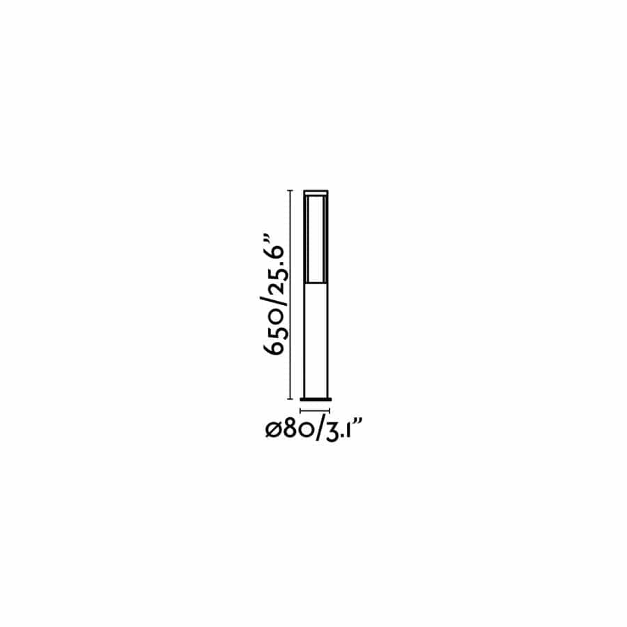 Schéma des dimensions de la borne extérieure LED LOGAR 12W IP54 – Éclairage blanc chaud sécurisé pour jardin
