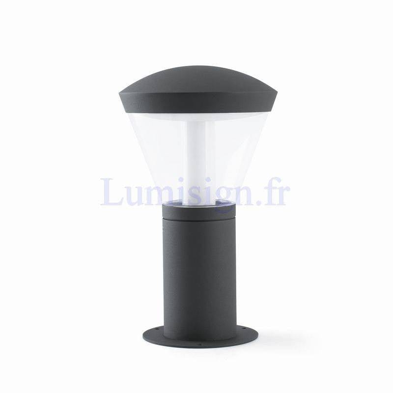 Vue d'ensemble de la borne extérieure LED SHELBY-330 : balise design gris foncé pour un jardin