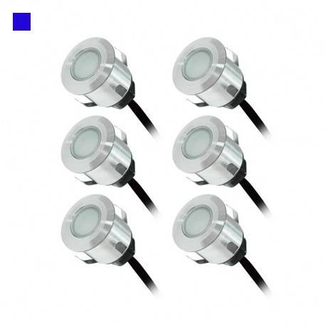 Spot sol Kit 6 mini spots LED encastrables 12 volts bleu étanches pour terrasse Miidex Lumisign