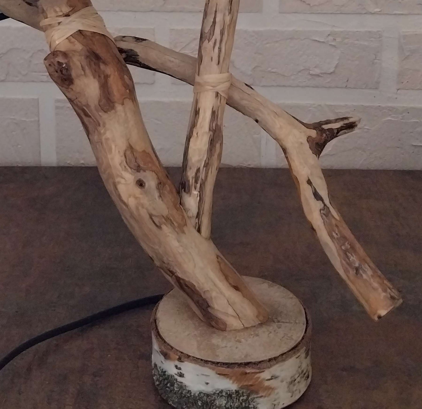 lampe a poser Lampe artisanale bois nature 2 abat-jour Lumisign Lumisign