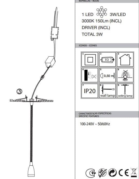 Applique liseuse Lampe liseuse flexible encastrable LOKE-3 Faro Lumisign