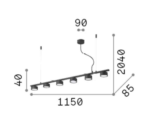 Détail Suspension MINOR LINEAR noire 6 lampes