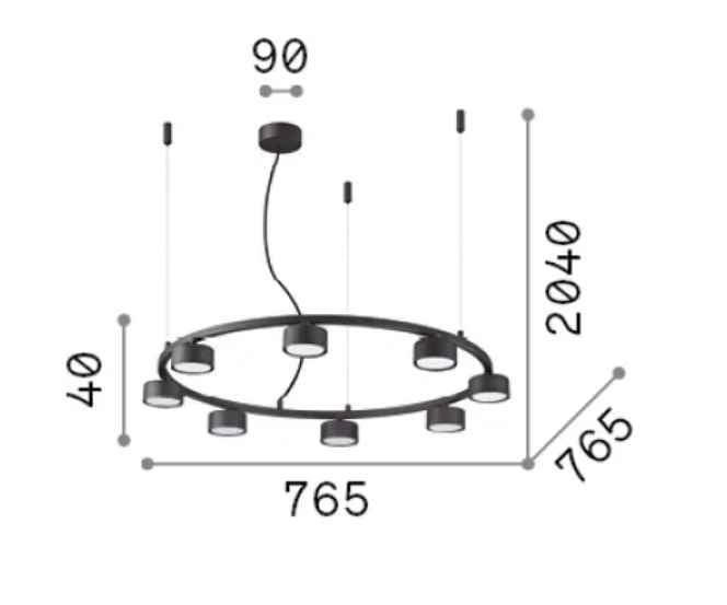 Détail Suspension MINOR ROUND noire 8 lampes