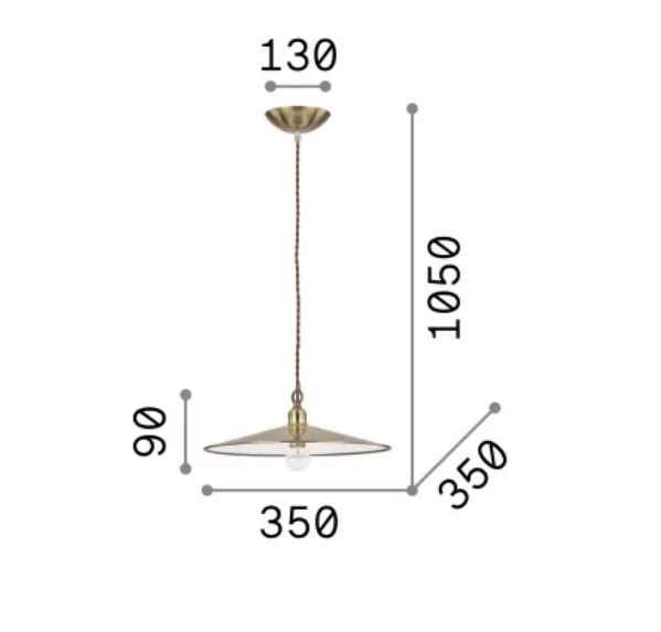 Schéma des dimensions du luminaire CANTINA cuivre, suspendez l'élégance à votre plafond. en situation