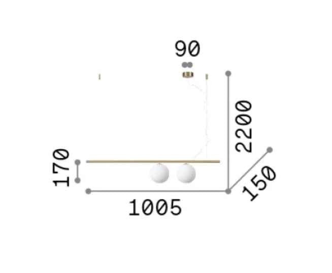 Schéma des dimensions de la suspension PERLINE noire deux lampes