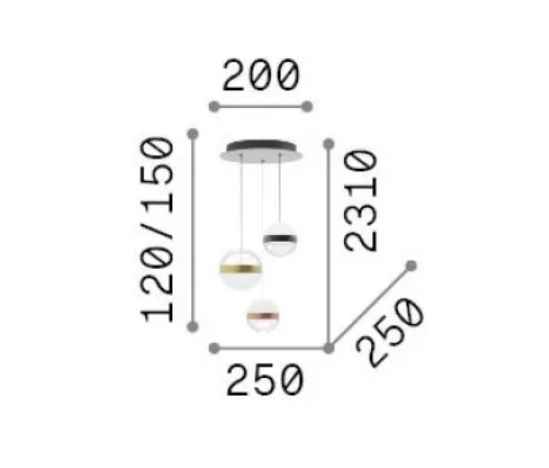 Schéma des dimensions de la suspension GALAXY 3 lampes - Éclairez votre univers