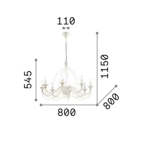 Schéma des dimensions de la suspension CORTE-SP8 blanche effet antique