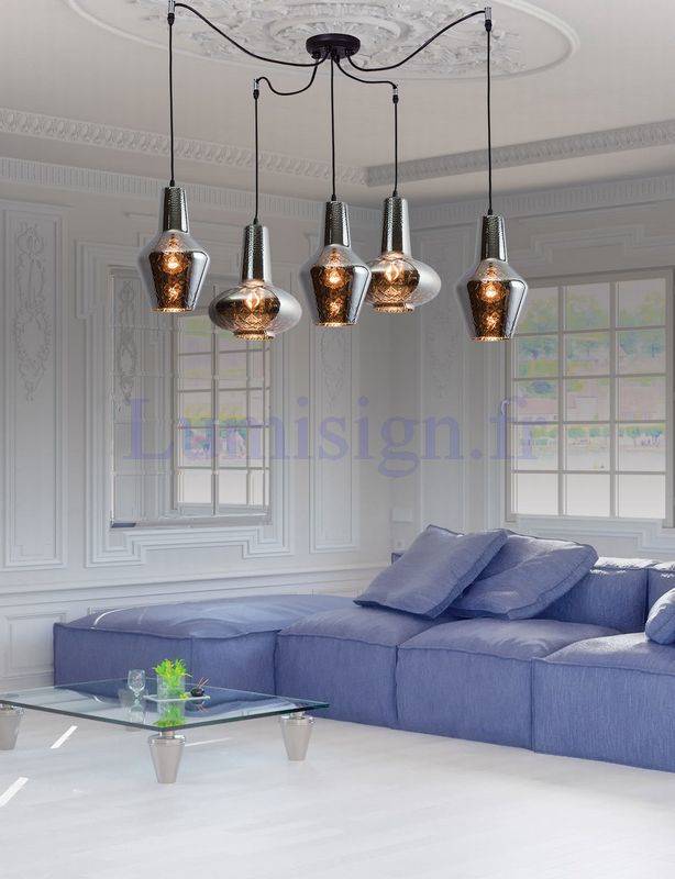 Suspension Suspension araignée verre chrome Zambelis-17150 5L Zambelis Lumisign