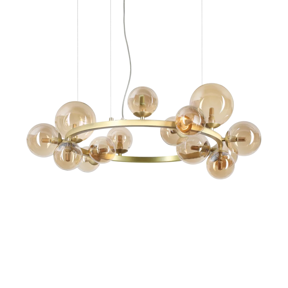 Suspension circulaire PERLAGE SP14 laiton diffuseurs ambré - Apportez une lumière douce et élégante avec ce luminaire suspendu design.