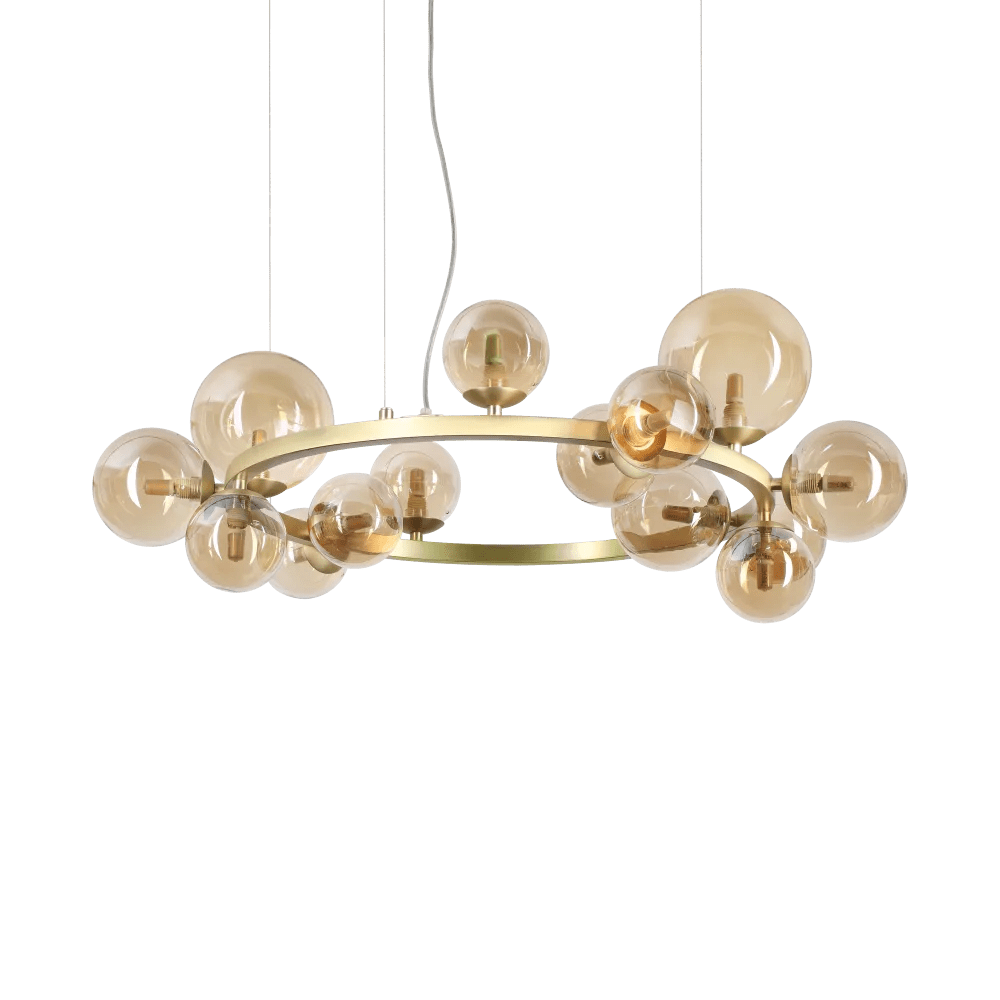 Suspension circulaire PERLAGE SP14 laiton diffuseurs ambré - Apportez une lumière douce et élégante avec ce luminaire suspendu design.
