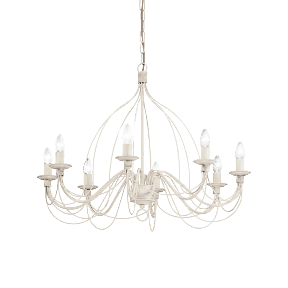 Suspension CORTE-SP8 blanche effet antique - Monture en métal artisanal avec finition peinte à la main. Hauteur ajustable pour un éclairage parfait.