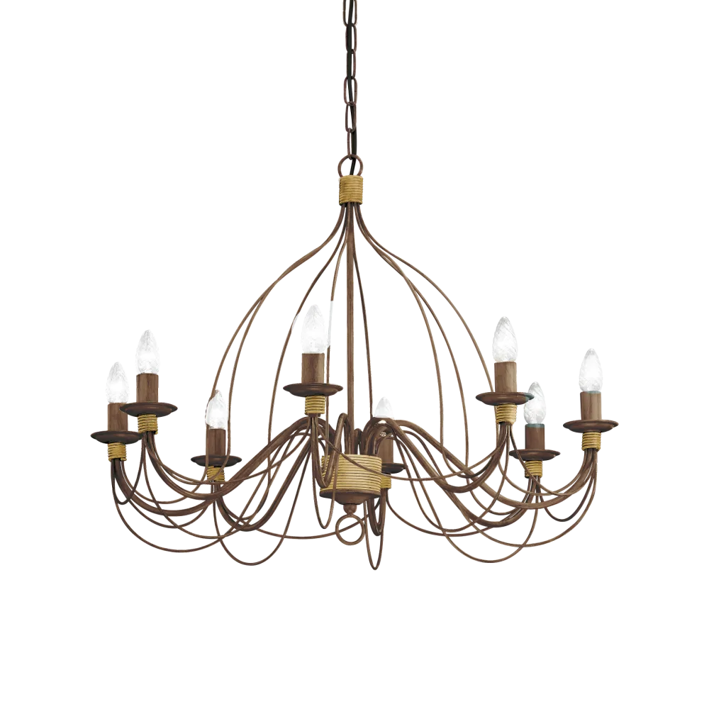 Suspension CORTE-SP8 rouille effet antique - Monture en métal modelé avec finition peinte à la main. Hauteur ajustable de 795 à 1150 mm.