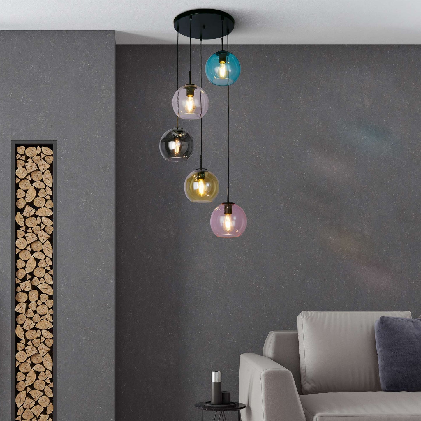 Suspension Suspension MARDI GRAS-II 5 verres colorés Marque Searchlight Lumisign