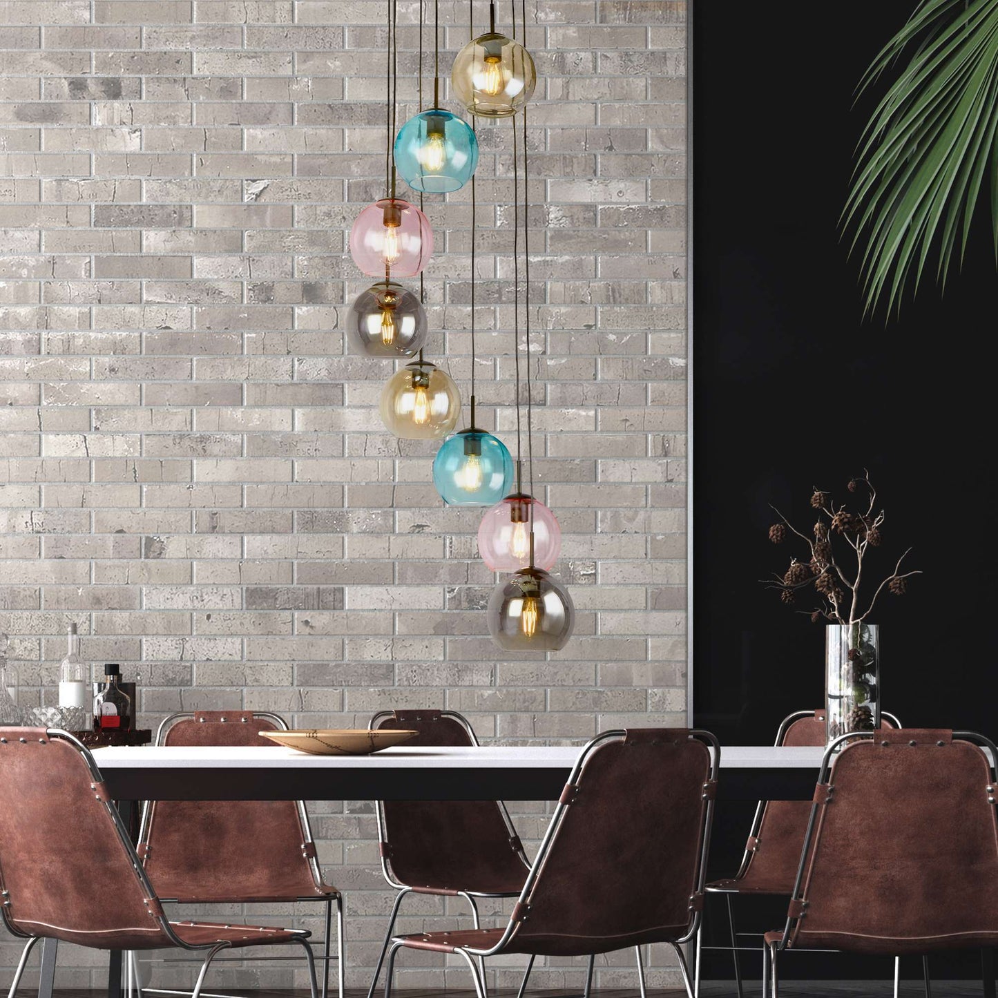 Suspension Suspension MARDI GRAS-II 8 verres colorés Marque Searchlight Lumisign
