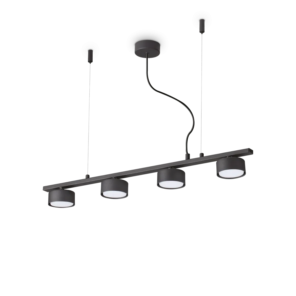 Suspension MINOR LINEAR-4 noire - Luminaire suspendu polyvalent avec hauteur ajustable de 290 à 2040 mm. Design élégant en métal noir.