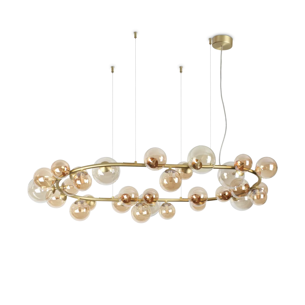 Suspension ovale PERLAGE SP30 laiton diffuseurs ambré - Éclairez votre intérieur avec ce luminaire suspendu élégant.