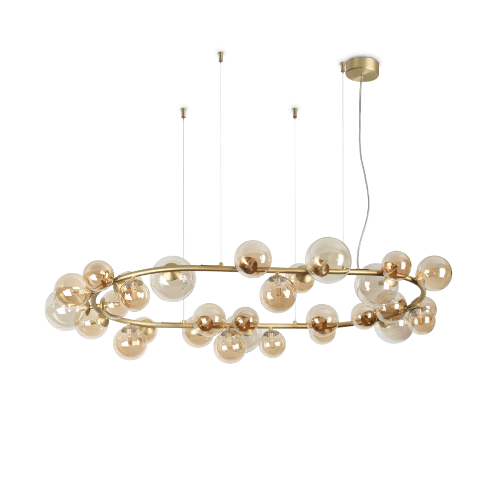 Suspension ovale PERLAGE SP30 laiton diffuseurs ambré - Éclairez votre intérieur avec ce luminaire suspendu élégant.