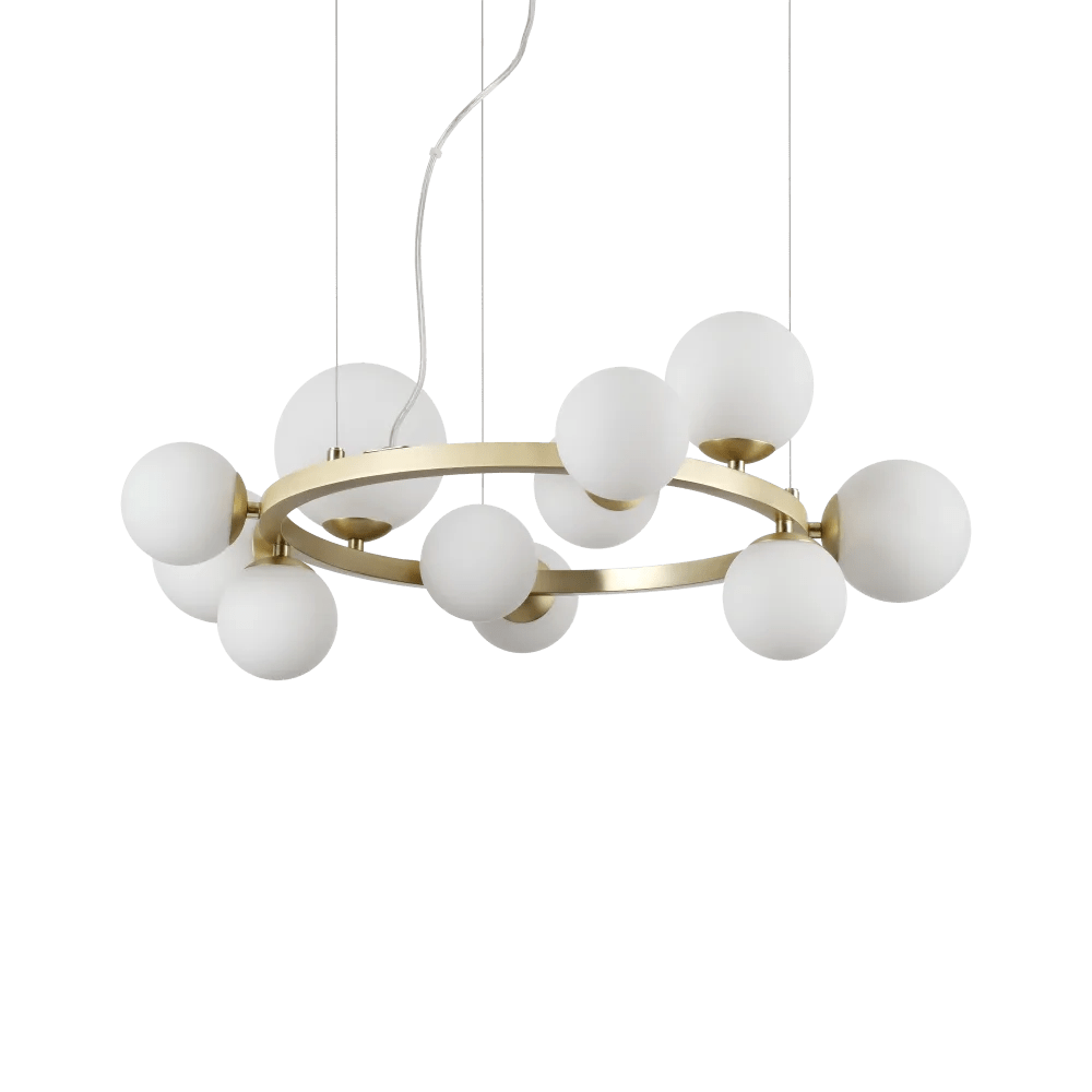 Suspension PERLAGE circulaire SP10 laiton diffuseurs blanc - Apportez une lumière douce et élégante grâce à sa structure en laiton.