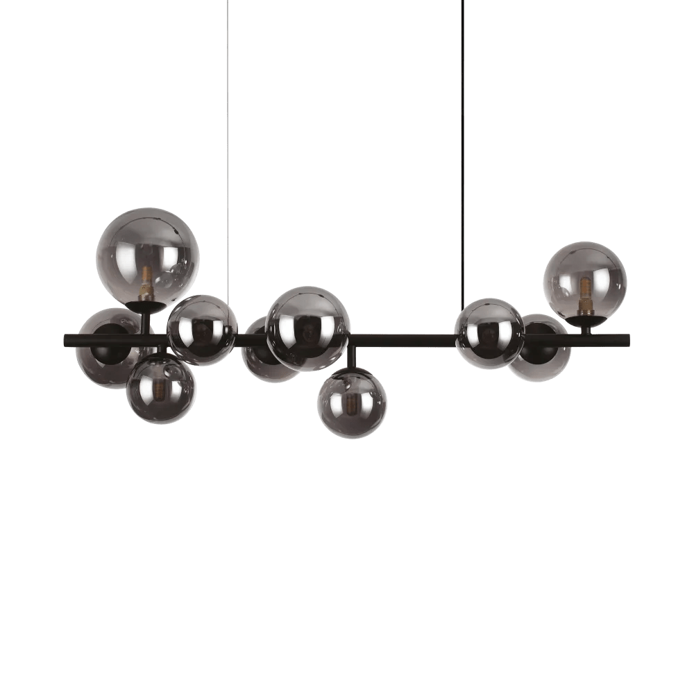 Suspension PERLAGE SP10 noire diffuseurs fumé - Éclairez avec style grâce à ses 10 sphères en pyrex fumé