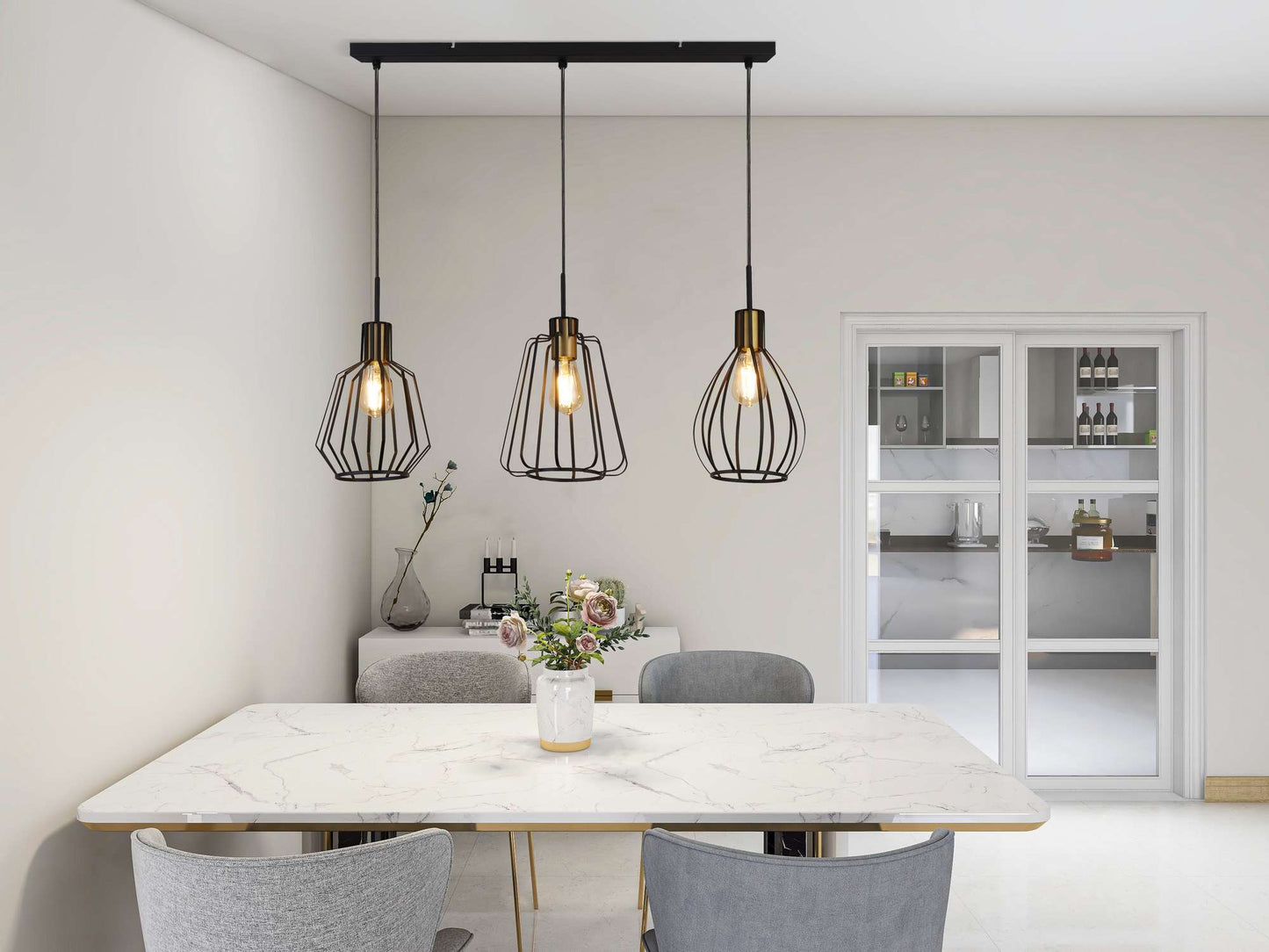 Suspension Suspension SENATOR trois abat-jour cage Marque Searchlight Lumisign