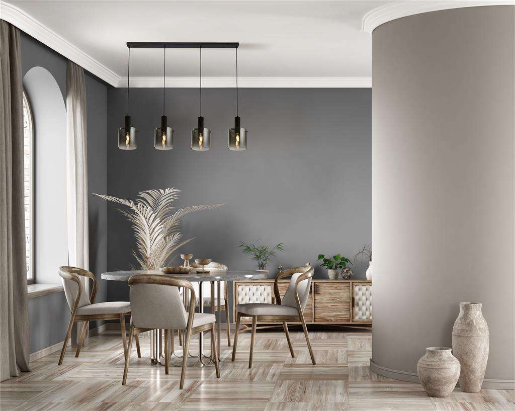 Suspension Suspension SWEDEN 4 lampes verre fumé noir Marque Searchlight Lumisign