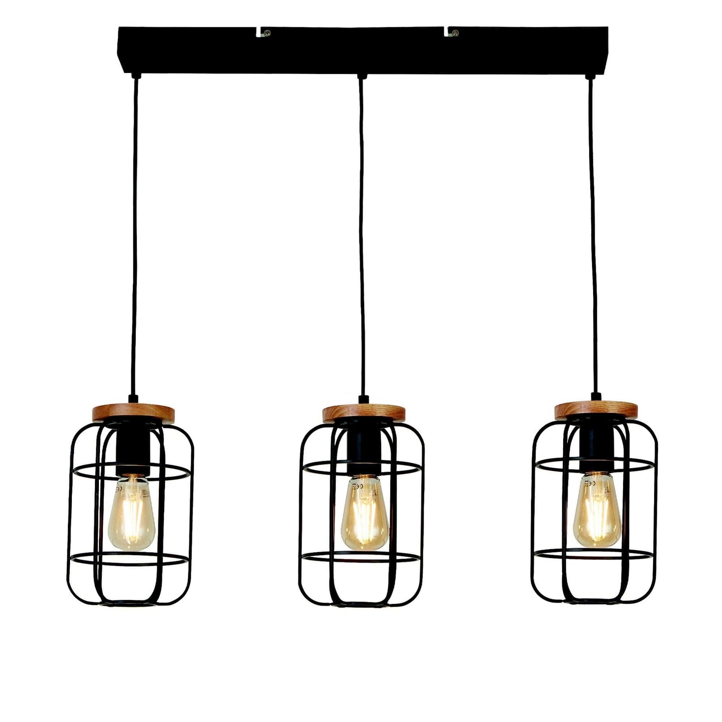 Suspension Suspension VISION 3 cages noires et bois Marque Searchlight Lumisign