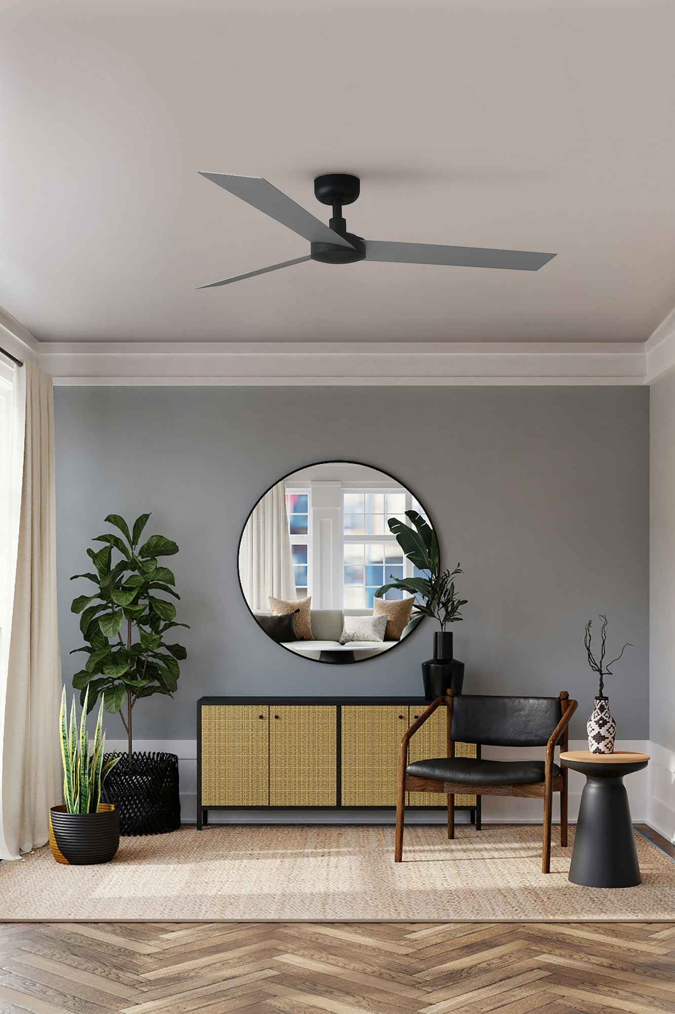Ventilateur de plafond CRUISER L Moteur DC 6 vitesses avec structure en acier noir et pales en aluminium