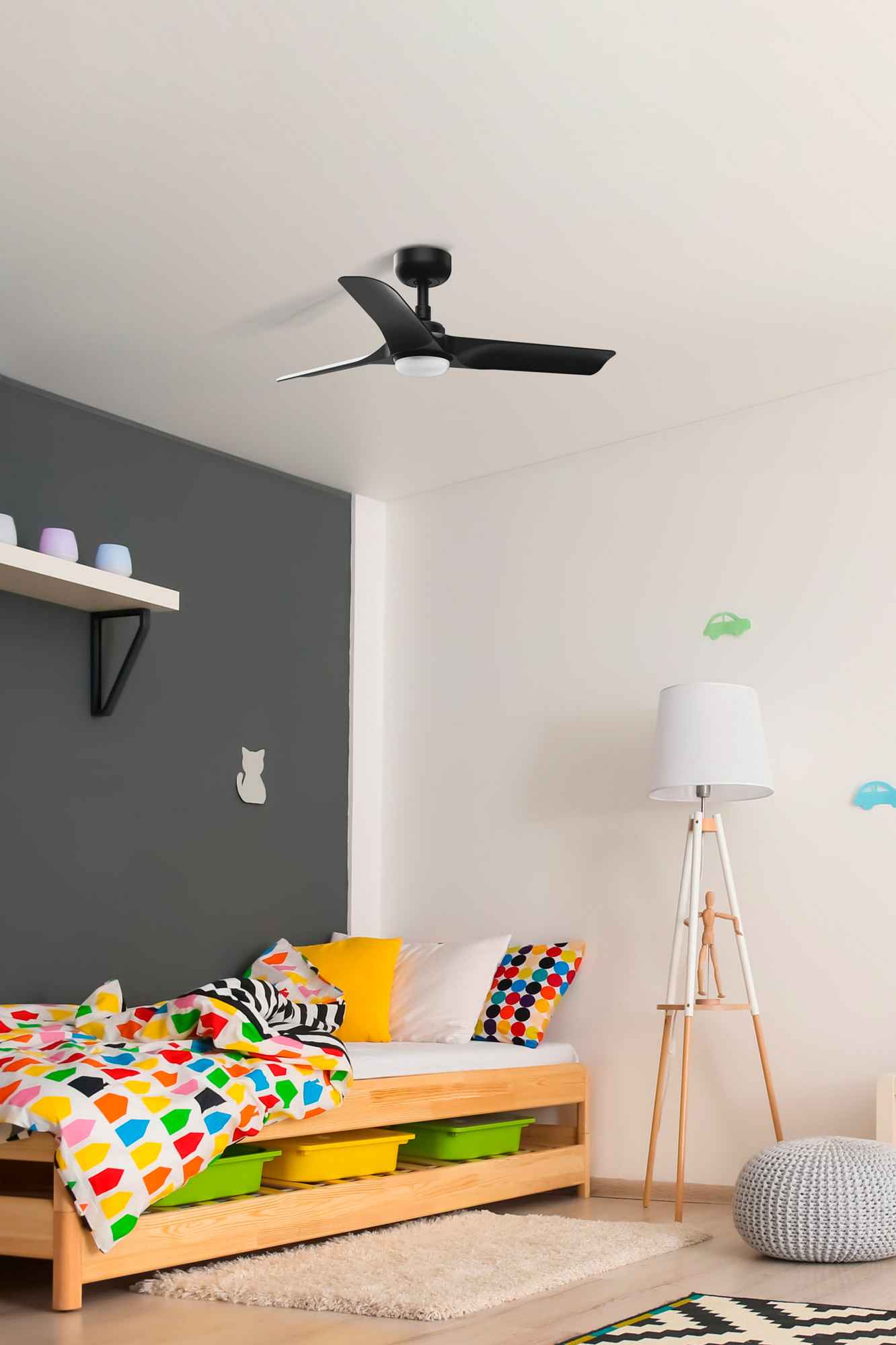 Ventilateur de plafond avec luminaire HEY noir avec pales en ABS
