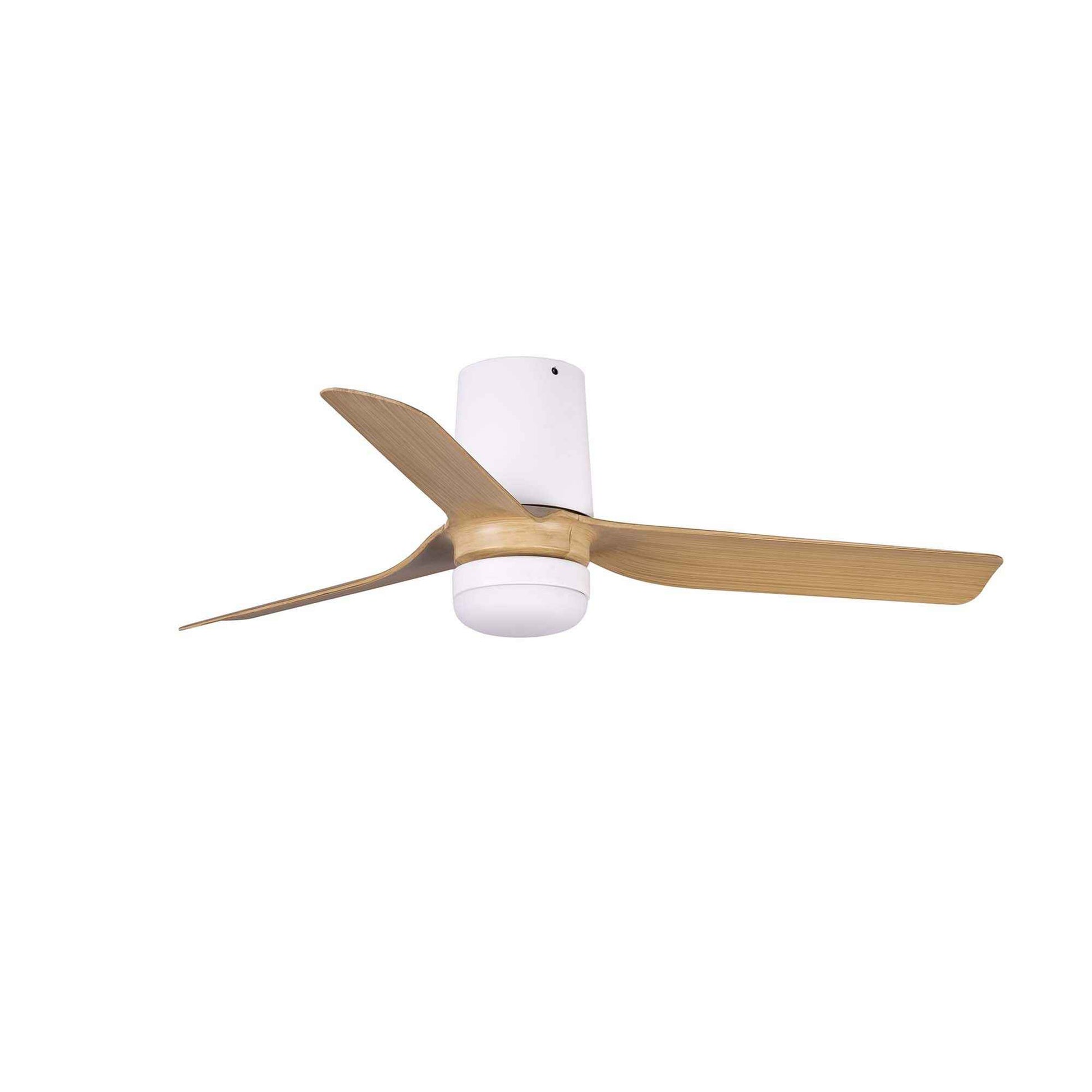 Ventilateur de plafond mini PUNT TUB blanc bois clair avec luminaire - Lumisign