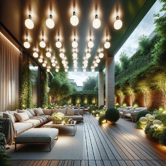 Ambiance lumineuse pour une terrasse couverte