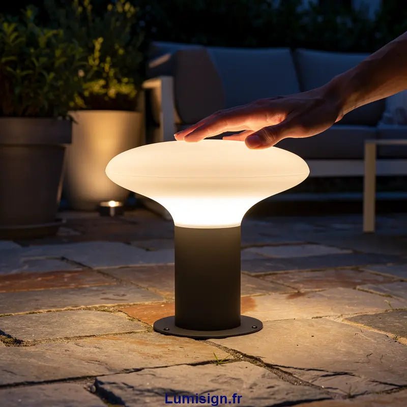 Détail Borne de jardin BLUB'S-P gris - Luminaire extérieur moderne E27