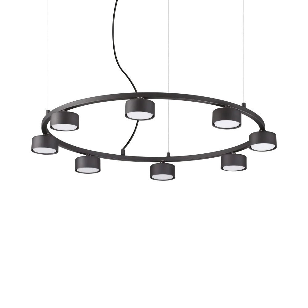 Suspension MINOR ROUND noire 8 lampes - Luminaire suspendu design avec hauteur ajustable pour un éclairage optimal. Lampe de plafond élégante.