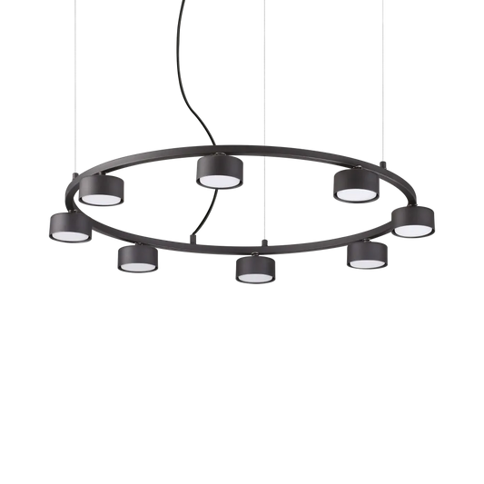 Suspension MINOR ROUND noire 8 lampes - Luminaire suspendu design avec hauteur ajustable pour un éclairage optimal. Lampe de plafond élégante.