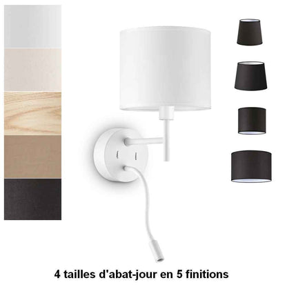Applique liseuse blanche SET-UP premium fabriquée en acier, tissu ignifugé et PVC. Éclairage modulable, économique et durable pour un confort visuel optimal. 